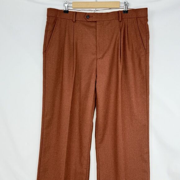 Paul Frederick Men’s 36x28 Brown Pleated Dress Pants Cuffed Wool Cashmere - Picture 1 of 14